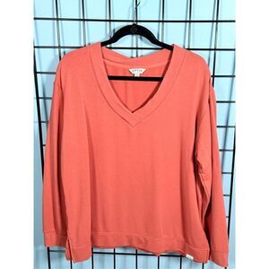 Orvis V-Neck Dropped Shoulder Sweater Womens L Burnt Orange Cottagecore‎